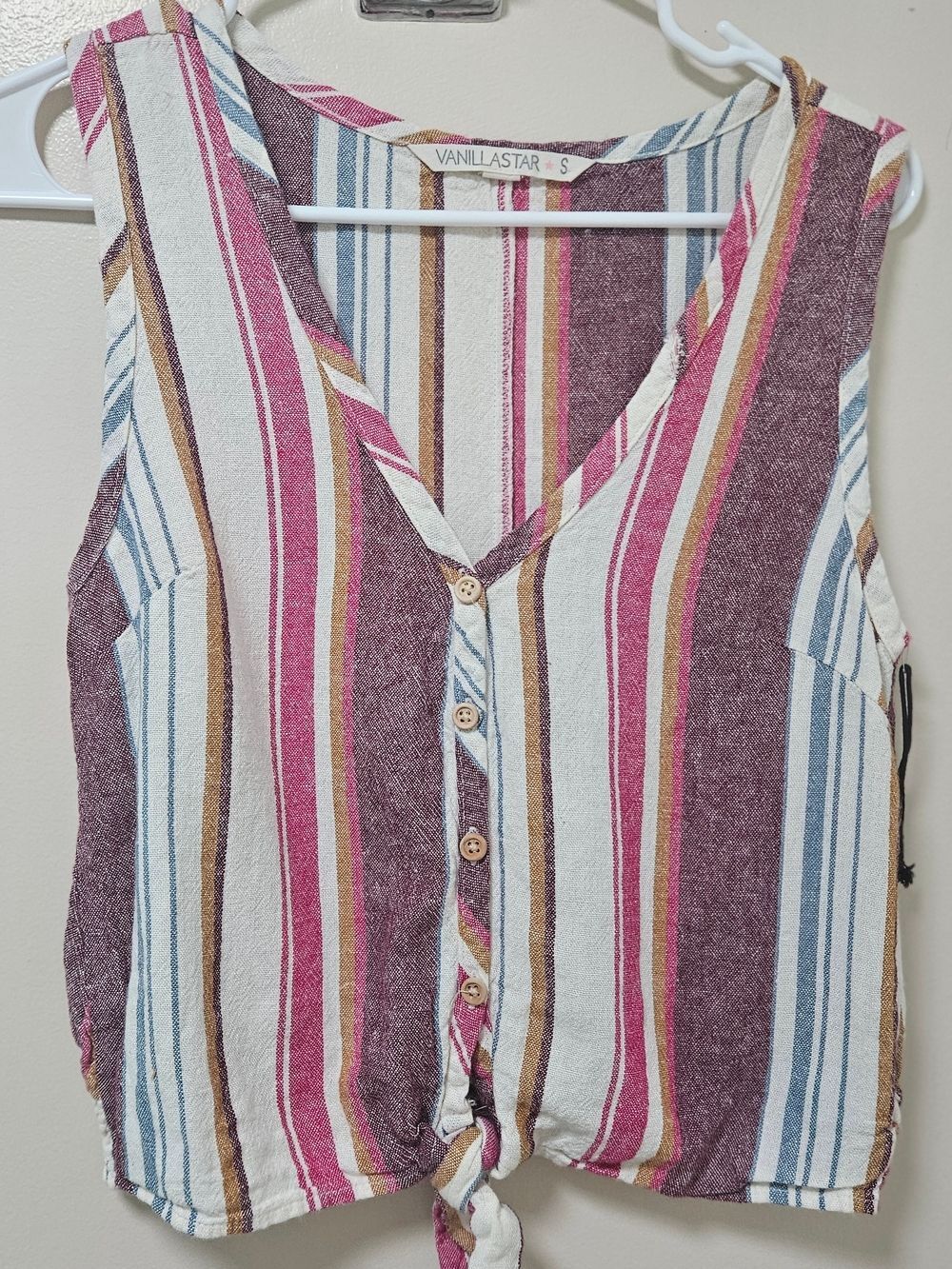 Vanilla Star Striped Tie-Front Tank in Pink, Blue & Cream